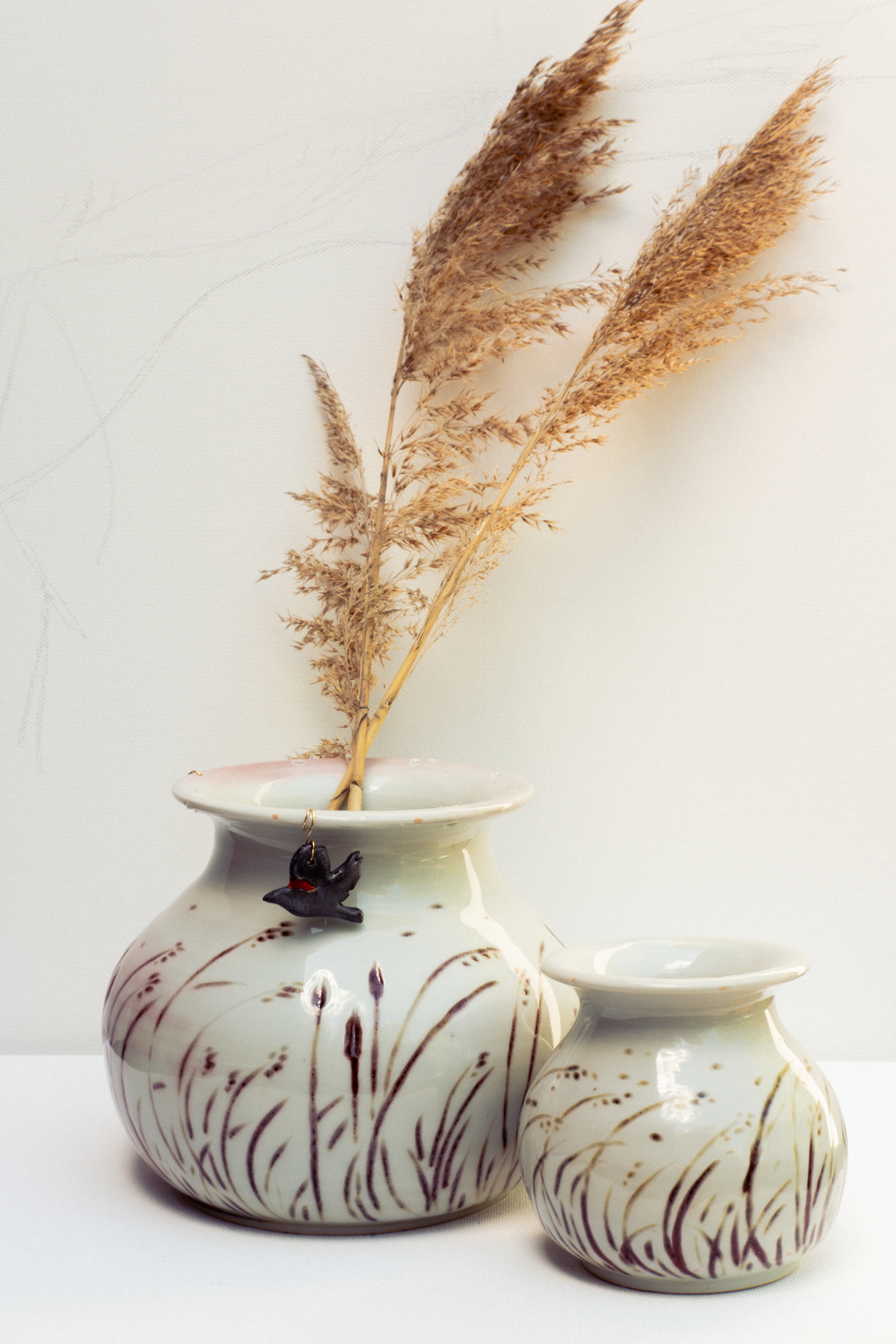 Grass Vase with a bird charm